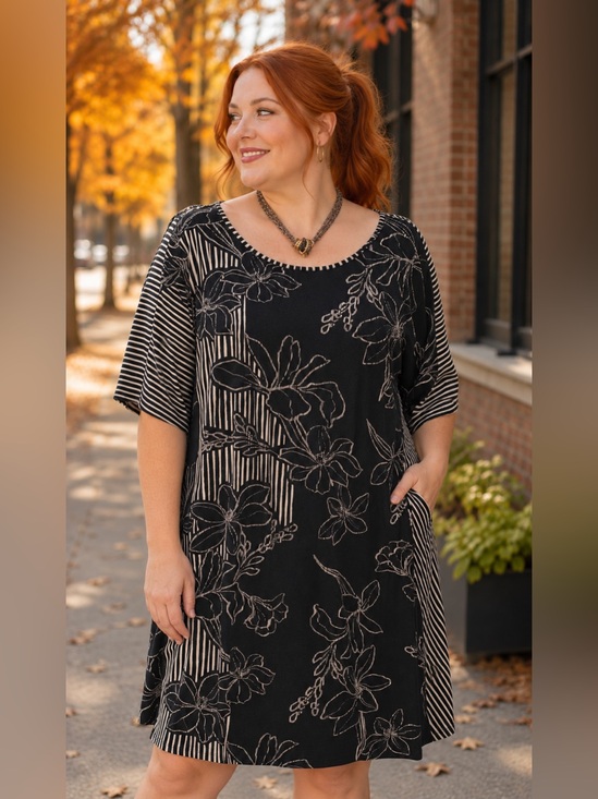 Apt. 9 Dresses & Skirts - Apt. 9 Black Floral & Striped Knit Tunic Dress